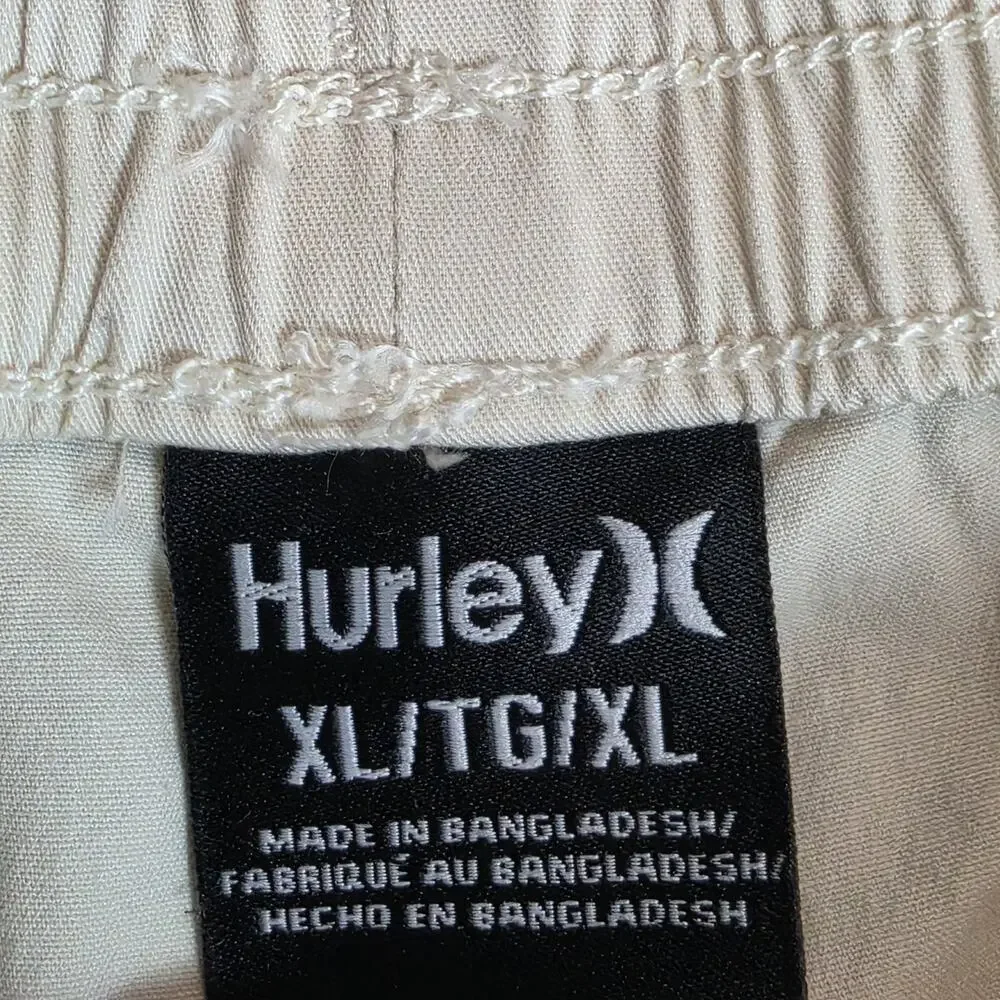 Hurley Men's Pull-On Casual Shorts XL Beige Elastic Waist Drawstring Cotton
